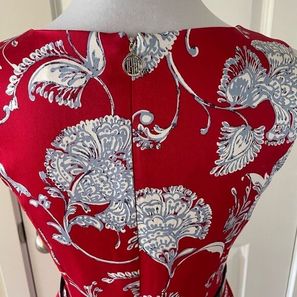 Tommy Hilfiger Belted A-line Dress Scarlett Red and Blue size 6 - Picture 4 of 13